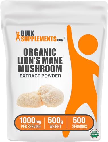 BulkSupplements Organic Lion's Mane Mushroom Extract - Nutrient-Rich, Gluten-Free, 1000mg - 500g