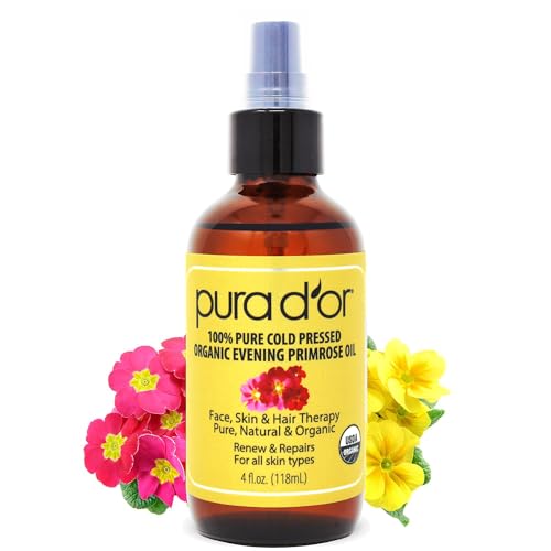 PURA D'OR Evening Primrose Body Oil - Moisturizes & Rejuvenates Skin, Hair & Face - 4oz