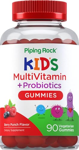 Piping Rock Kids Multivitamin & Probiotic - Essential Nutrients, Berry Punch Flavor - 90 Gummies