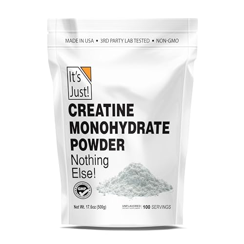 It's Just! Creatine Monohydrate Powder - Pure, Unflavored, 3rd Party Tested, 500g / 100 Servings