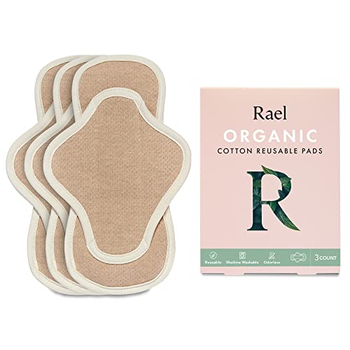 Rael Reusable Menstrual Pads - Organic Cotton, Leak Lock Technology, Regular Absorbency - 3 Count