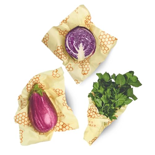 Bee's Wrap Reusable Beeswax Food Wraps - Organic Cotton, Non-Toxic, 3 Large Honeycomb Wraps