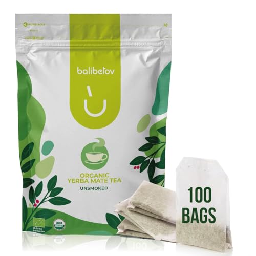 Balibetov Organic Yerba Mate Tea Bags - Energy Boost, Antioxidant Support - 100 Unsmoked Bags