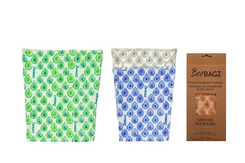 BeeBAGZ Beeswax Food Wrap - Natural Freshness, 100% Organic Cotton, 3 Pack (2 Small, 1 Medium)