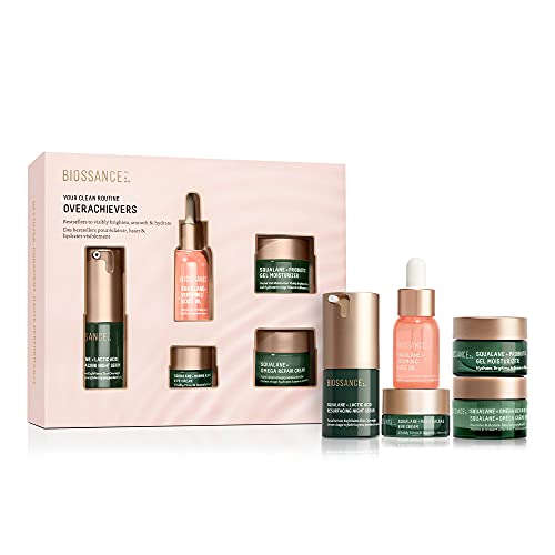 Biossance Skin Care Set - Hydrate, Exfoliate, Smooth Fine Lines, Vegan - 5 Travel Size Items