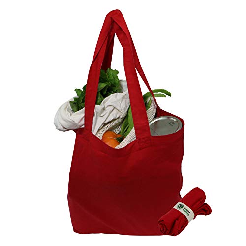 Simple Ecology Organic Cotton Tote Bag - Compact, GOTS Certified, 3-Pack - Red