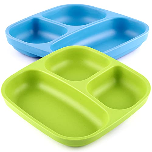 GET FRESH PLA Kids Divided Plates Set - Microwave & Dishwasher Safe, BPA-Free - 2-Pack