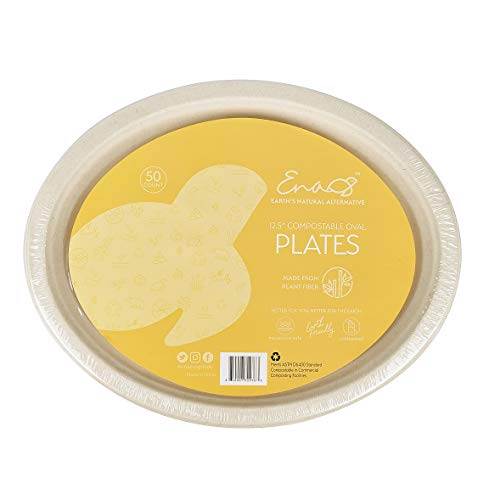 Earth's Natural Alternative Paper Plates - 100% Compostable, Heavy-Duty, 12.5" Oval, 50 Pack