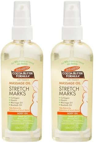 Palmer's Cocoa Butter Massage Oil - Reduces Stretch Marks, Enhances Skin Elasticity - 3.4oz (2-Pack)