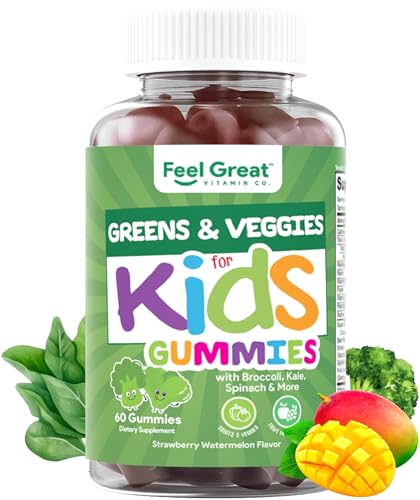 Feel Great Super Greens Gummies for Kids - Vegan Fruit & Veggie Multivitamin, 60 Count