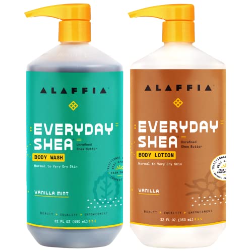 Alaffia EveryDay Shea Body Lotion - Nourishes & Hydrates with Shea Butter, Vanilla Mint - 32oz