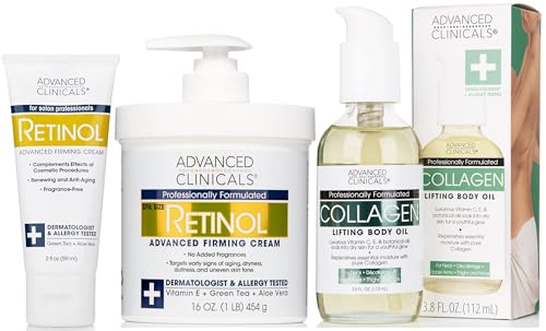 Advanced Clinicals Body Lotion Set - Anti-Aging, Hydrating, Collagen Boosting - 3 Piece Kit