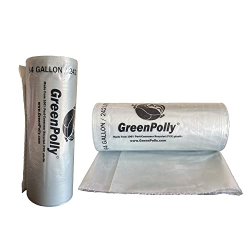 GreenPolly Clear Trash Bags - 100% Post-Consumer Recycled, 64 Gallon, 80 Count