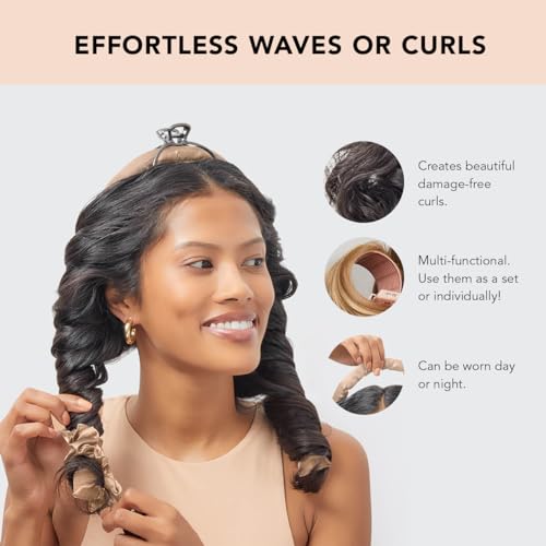 Kitsch Satin Heatless Curl Set - Voluminous Curls, No Hair Damage - 5pc, Champagne