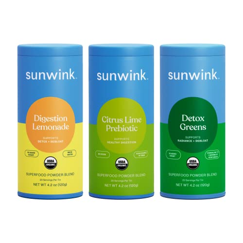 Sunwink Superfood Bundle - Digestive Health Support, Organic Detox Greens & Prebiotic Fiber - 15oz