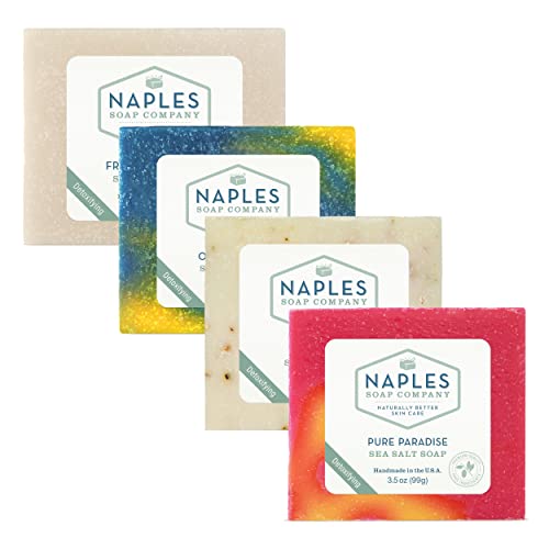 Naples Soap Company Sea Salt Soap Stack - Naturally Exfoliate, pH Balancing, 4 Bars, 3.5oz