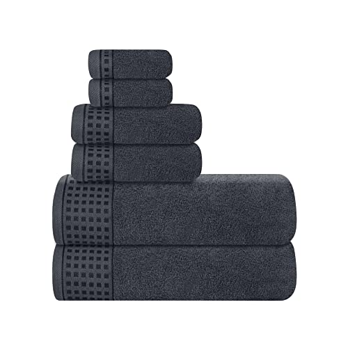 GLAMBURG Ultra Soft Towel Set - 100% Cotton, Lightweight, Quick-Dry - 6 Pack in Charcoal Grey