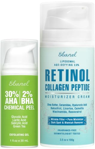 Ebanel Facial Peel Bundle - Brightens Skin, Reduces Scarring, 30% AHA, 2% BHA, 2.5% Retinol