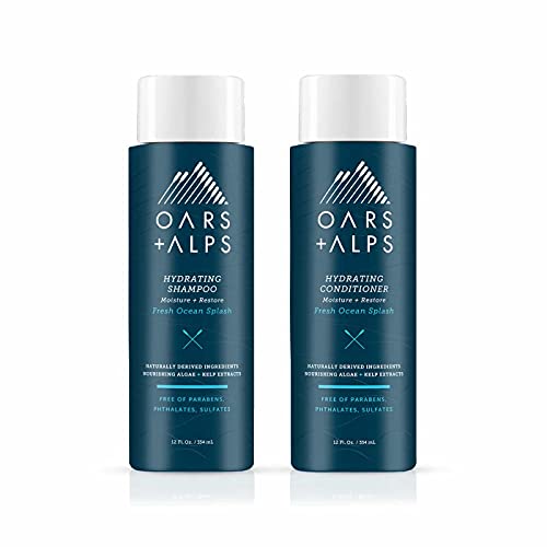 Oars + Alps Men's Shampoo & Conditioner Set - Ultra Hydrating, Kelp & Algae Infusion - 12 Fl Oz