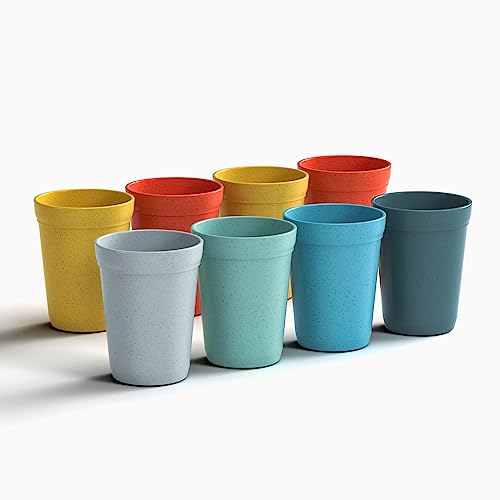 Wheat Straw Reusable Cups - BPA Free, Lightweight & Unbreakable, 12oz, Set of 8 Assorted Colors