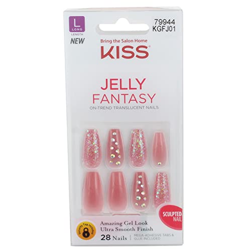 KISS Kiss Jelly Fantasy - Long Length, Soft Rosey Finish, Pack of 2 - 28 Count