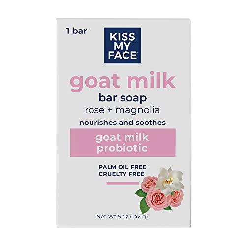 Kiss My Face Goat Milk Bar Soap - Nourishing Probiotic Clean, Rose & Magnolia Scent - 4oz