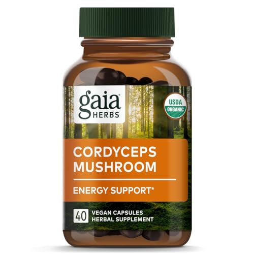 Gaia Herbs Cordyceps Mushroom - Energy Support, Vegan, 100% Pure Extract - 40 Liquid Caps