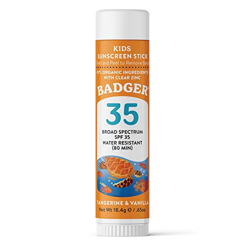 Badger Kids Sunscreen Stick SPF 35 - Broad Spectrum, Organic, Reef Safe - .65 oz, Tangerine Vanilla