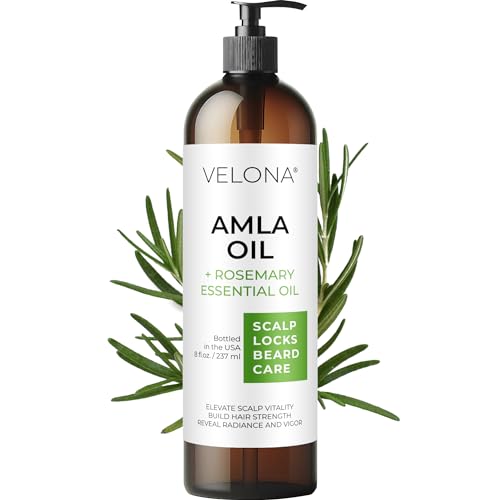 Velona Organic Amla Oil with Rosemary - Promotes Hair, Scalp & Eyelash Growth - 8 oz