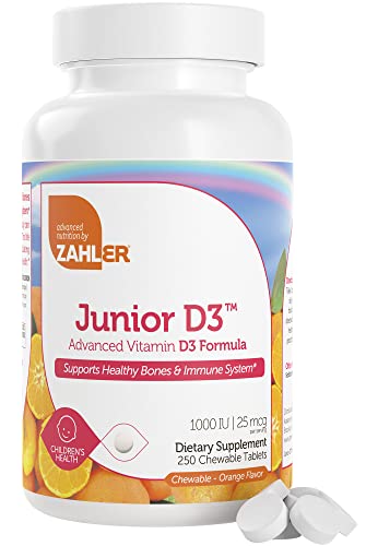 Zahler Junior D3 Vitamins 1000 IU - Supports Bone & Immune Health, Low Sugar - 250 Count