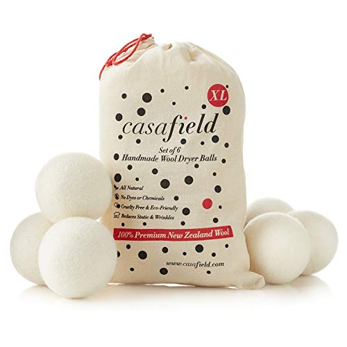 Casafield Wool Dryer Balls - Natural Fabric Softener, Reduces Drying Time, Set of 6