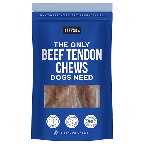 Natural Rapport Beef Tendon Dog Treats - Promotes Dental Health, 100% USA Sourced - 5 Chews