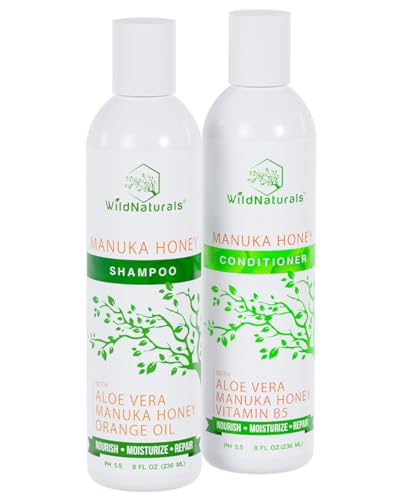 Wild Naturals Manuka Honey Shampoo & Conditioner Set - Soothes Eczema, Hydrates Hair - 12oz