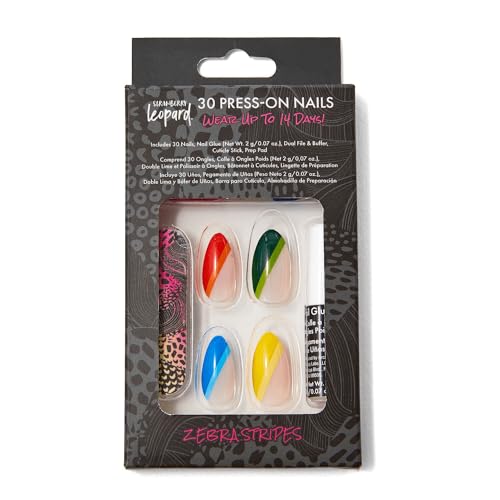 Strawberry Leopard Press On Nails - Easy Application, Paraben-Free, Vegan - 30 Multi-Color Nails