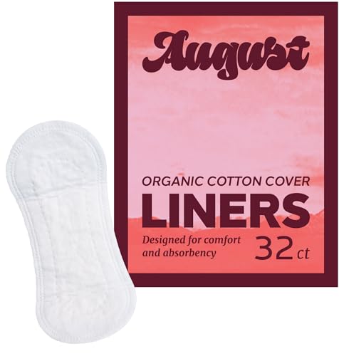 August Organic Panty Liners - Super Absorbent, Hypoallergenic, 100% Organic Cotton - 32 Liners