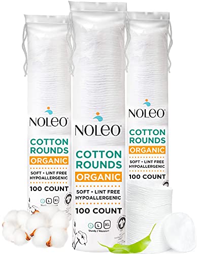 Noleo Organic Cotton Rounds - Lint-Free, Safe for Sensitive Skin, 300 Count, Multi-Purpose