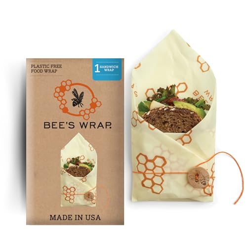 Bee's Wrap Reusable Beeswax Food Wraps - Natural Food Storage, Washable, 13" x 13" Sandwich Wrap