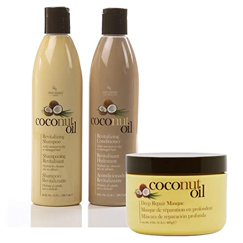 Hair Chemist Coconut Oil Hair Care Set - Moisturizing Shampoo, Conditioner & Repair Mask - 32oz