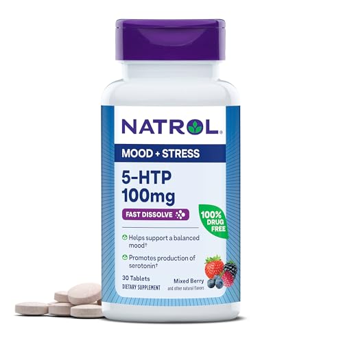 Natrol 5-HTP Dietary Supplement - Supports Balanced Mood, Mixed Berry Flavor - 30 Tablets