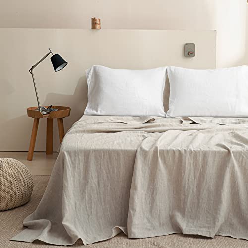 Simple&Opulence 100% Linen Flat Sheet - Soft, Breathable, OEKO-TEX Certified - King Size