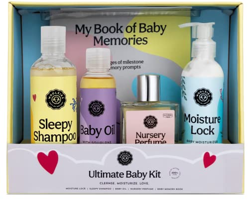 Woolzies Baby Gift Set - All-Natural Moisturizer, Nourishing Wash & Memory Book - 5 Items