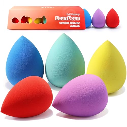 BEAKEY Makeup Sponge Set - Ultra-Soft, Latex-Free, Minimizes Product Absorption - 5 Pcs