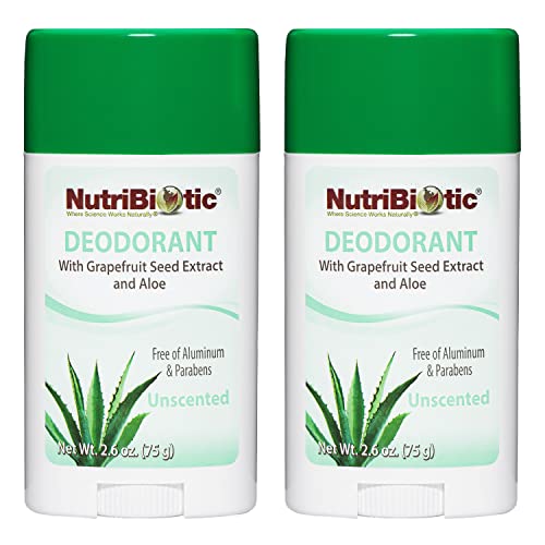 NutriBiotic Deodorant - Gentle Formula with Grapefruit Seed Extract & Aloe, Vegan - 2.6oz Twin Pack