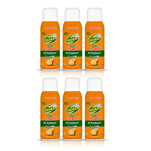 OdoBan Aroma Eliminator - Natural Citrus Freshener, 360-Degree Spray - Orange, 6-Pack, 10oz Each