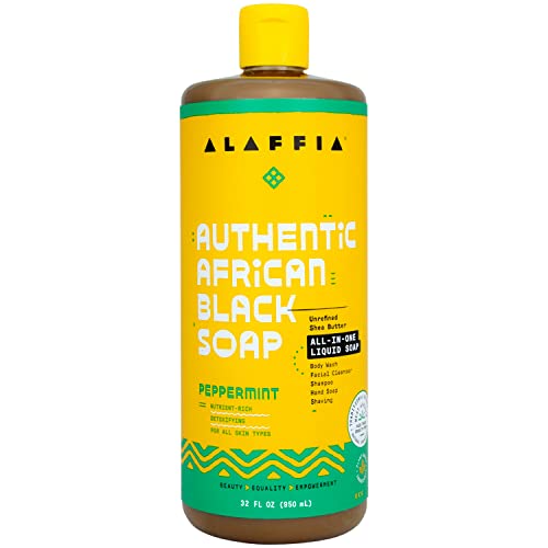 Alaffia Authentic African Black Soap - Detoxifying Body Wash & Shampoo, Moisturizing - 32 Fl Oz