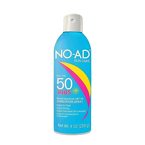 NO-AD Kids Sunscreen Spray - Broad Spectrum UV Protection, Non-Greasy & Lightweight - 9oz, Pack of 2