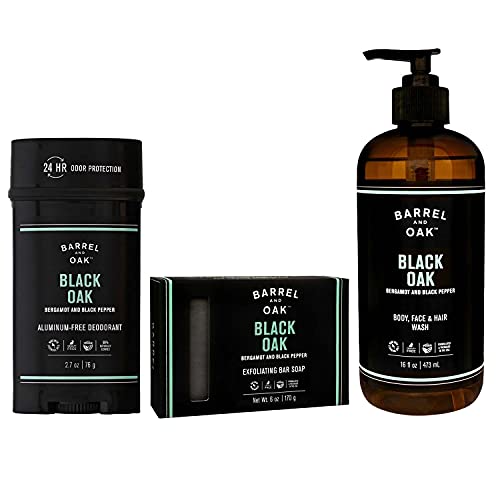 Barrel and Oak Men's Body Care Set - Essential Oil Infused, Black Oak Scent - 3-Pack