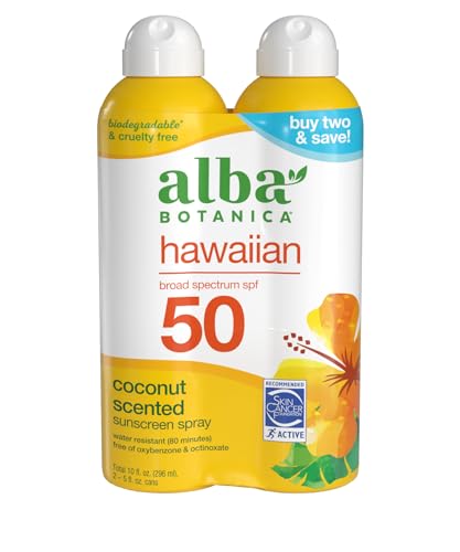 Alba Botanica Hawaiian Coconut Sunscreen - Broad Spectrum SPF 50, Water Resistant, 2 Pack