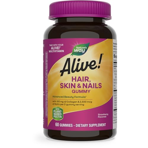 Nature's Way Alive! Hair Treatment - Supports Hair, Skin & Nails with Biotin & Collagen - 60 Gummies