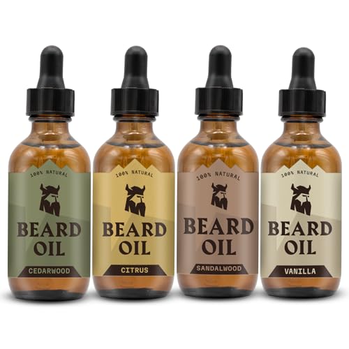 Striking Viking Beard Oil 4 Pack - Softens, Conditions & Promotes Healthy Growth - 4 Scents